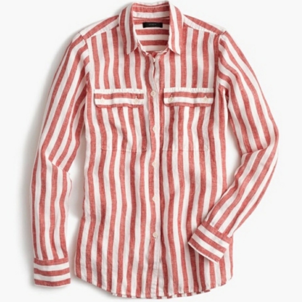 J. Crew Red and White Striped Button Down Shirt